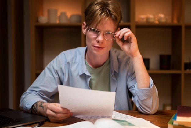 Young man learning in a virtual classroom