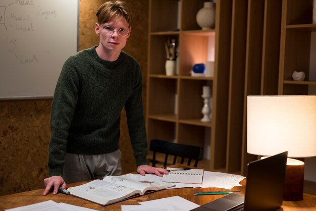 Young man learning in a virtual classroom