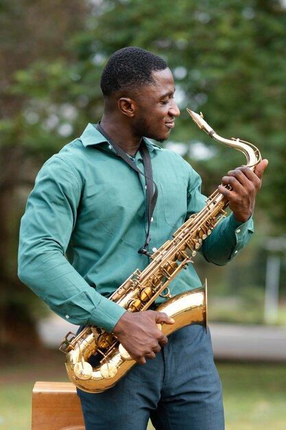 Young man playing an instrument on international jazz day