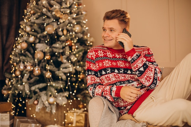 Young man shopping on christmas