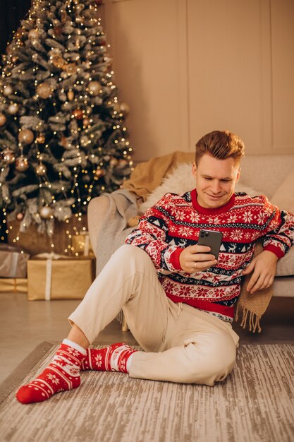 Young man shopping on christmas