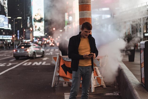 A young man in Time Square, New York.