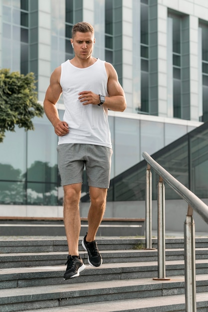 Young man training outside