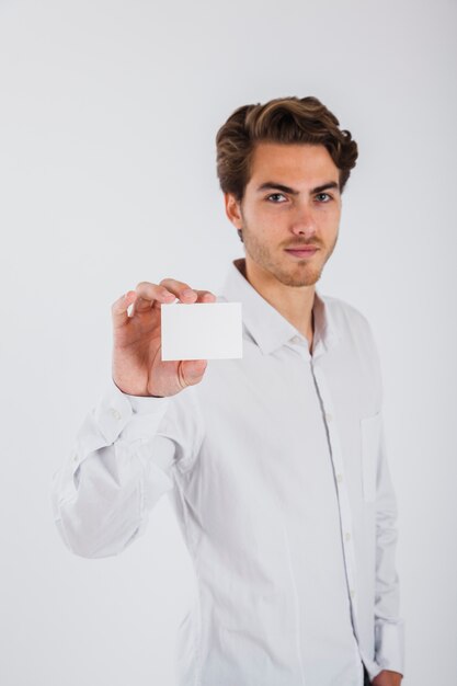 Young man with business card
