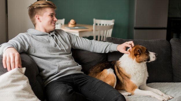 Young man with dog