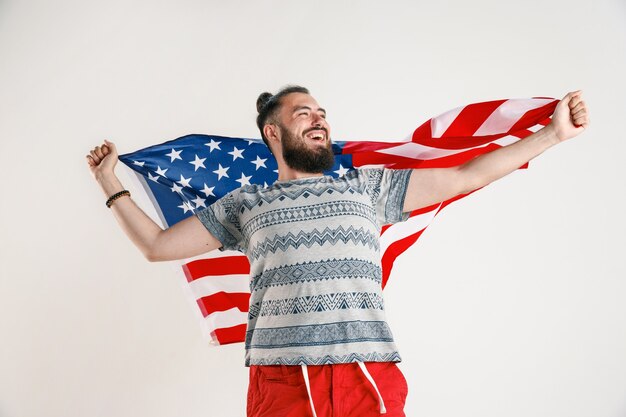 Young man with the flag of United States of America