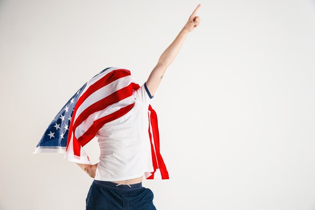 Young man with the flag of United States of America