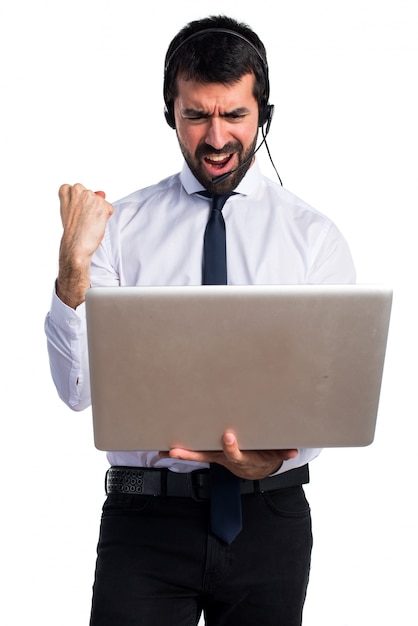 Young man with a headset