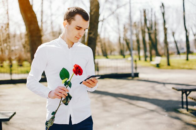 young man with rose