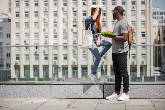 Young man and woman talking