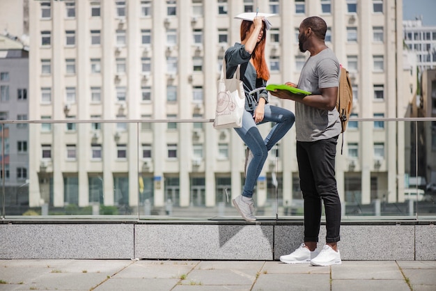 Young man and woman talking