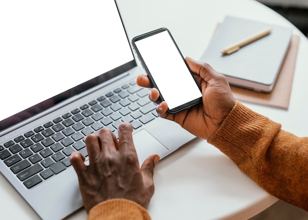 Young man working from home