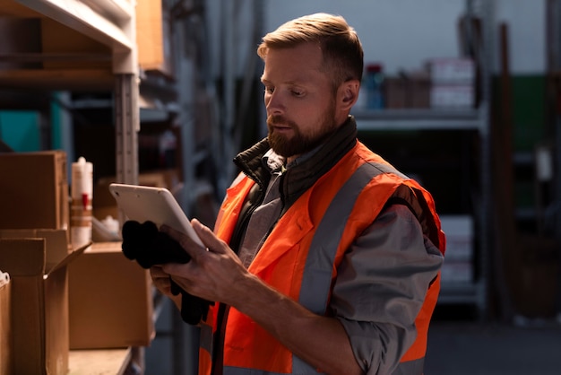 Young man working in a warehouse