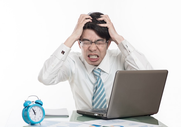 young men working overtime in the office