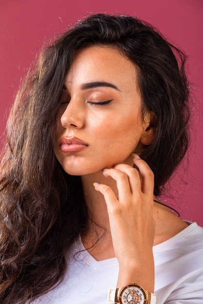 Young model in suntanned summer makeup.