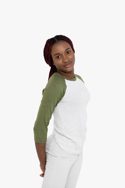 Young model with blank shirt medium shot