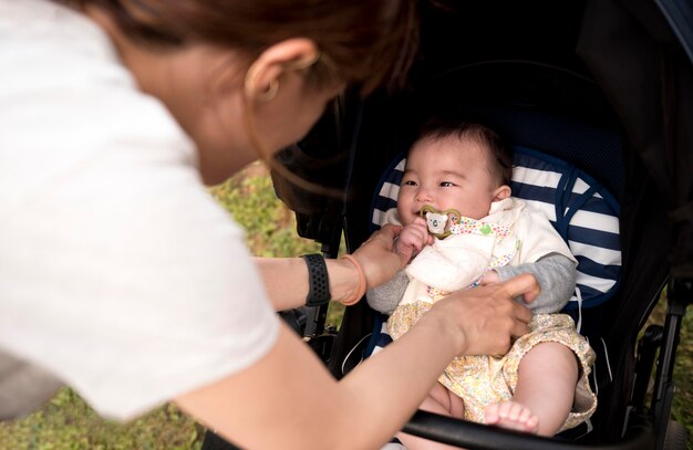 Young mother spending time with her baby