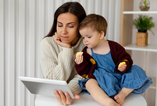 Young mother spending time with her daughter