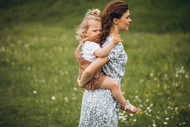 Young mother with little daughter in park