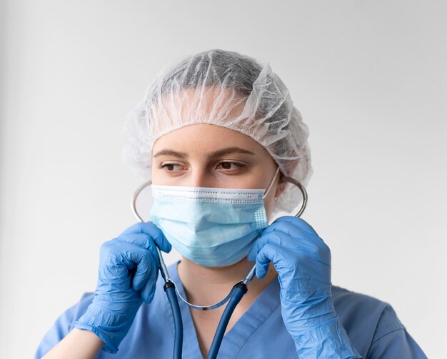 Young nurse wearing a protective equipment