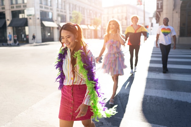 Free photo young people celebrating pride month