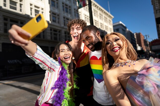 Young people celebrating pride month