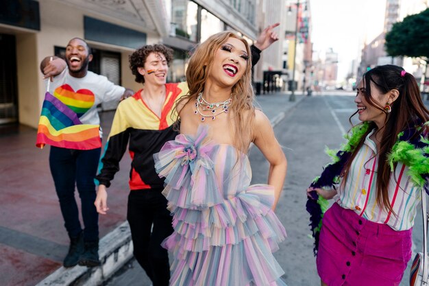 Young people celebrating pride month