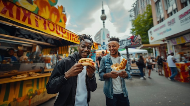 Free photo young people enjoying street food