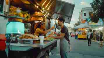 Free photo young people enjoying street food