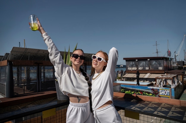 Young people having fun at white party