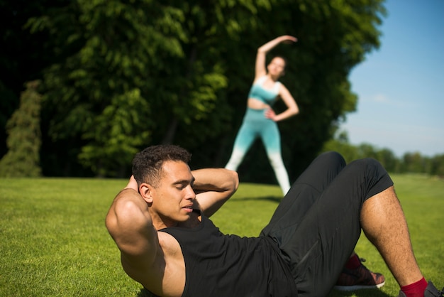 Young people practicing sport outdoor