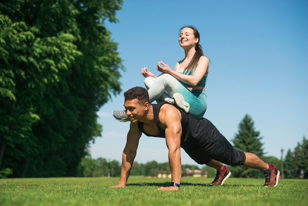 Young people practicing sport outdoor