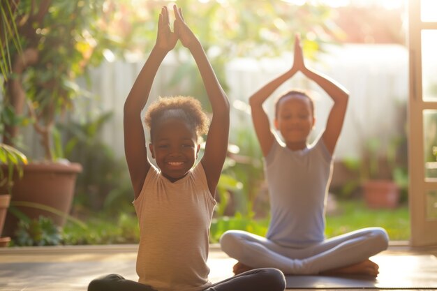 Free photo young people practicing yoga