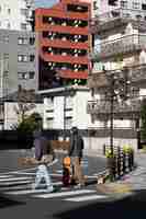 Free photo young people skateboarding in japan