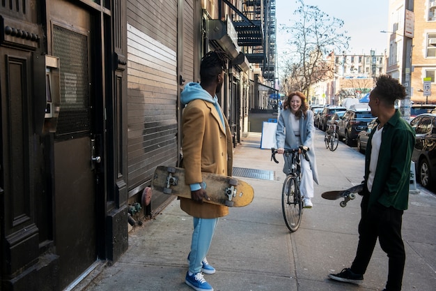 Young people using sustainable mobility