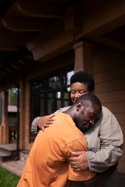 Young people visiting relatives