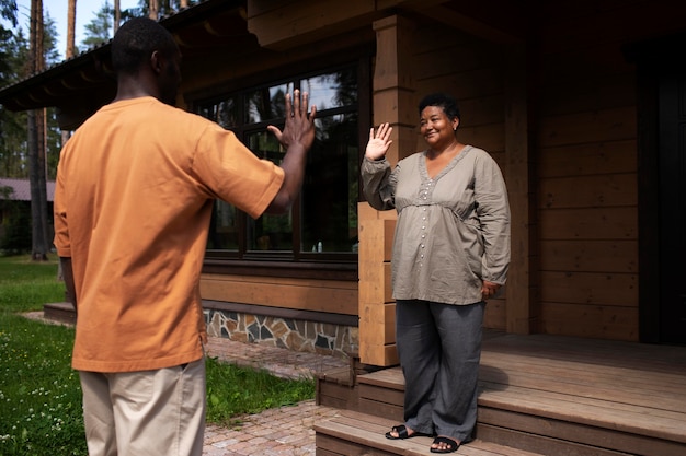 Young people visiting relatives