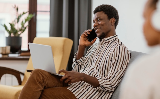 Free photo young people working from home