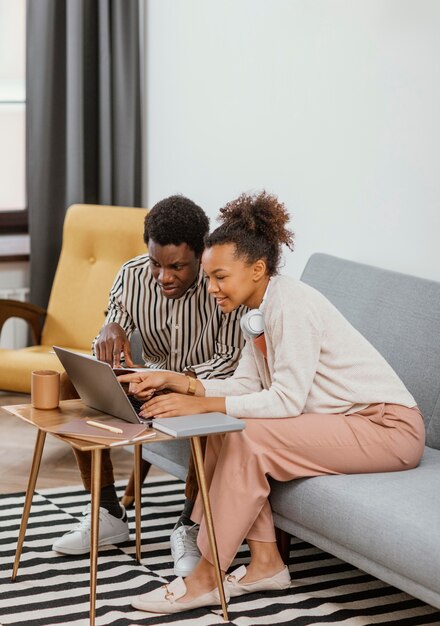 Young people working from a modern place