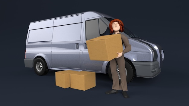 Young person Delivering parcel with van