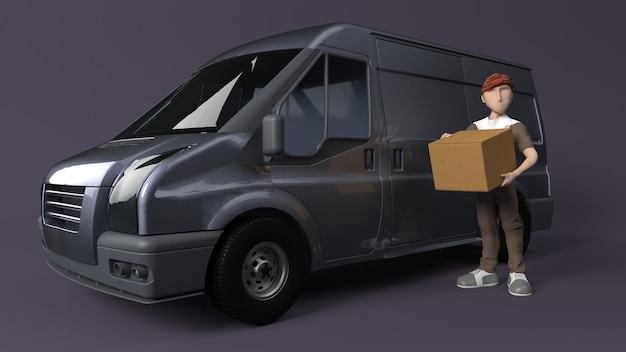 Free photo young person delivering parcel with van