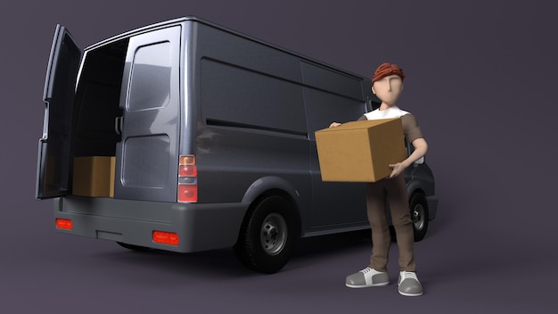 Free photo young person delivering parcel with van