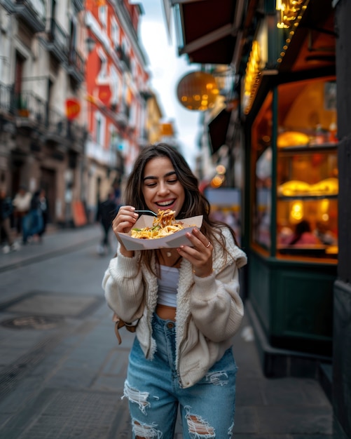 Free photo young person enjoying a meal