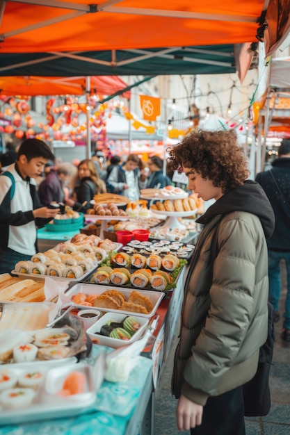 Foto gratuita giovane che si diverte con il cibo di strada