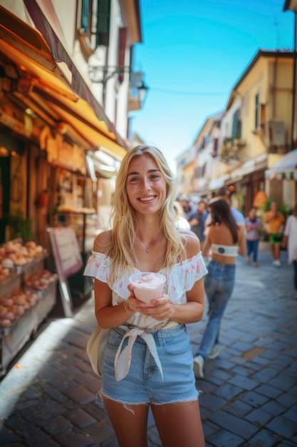 Free photo young person enjoying street food