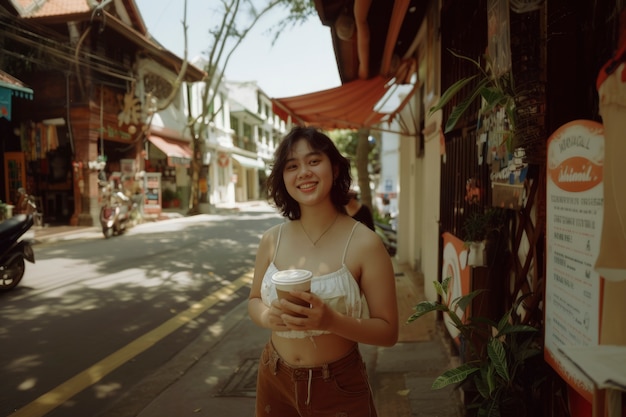 Free photo young person enjoying street food