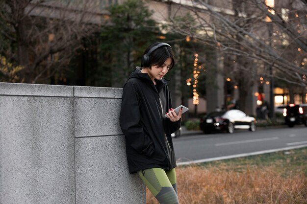 Young person getting ready for doing sport at night