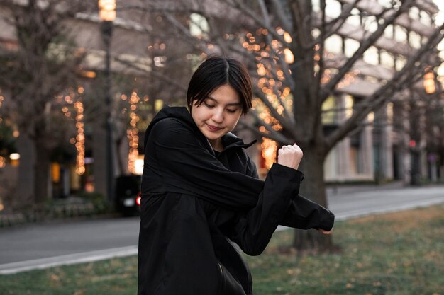 Young person getting ready for doing sport at night