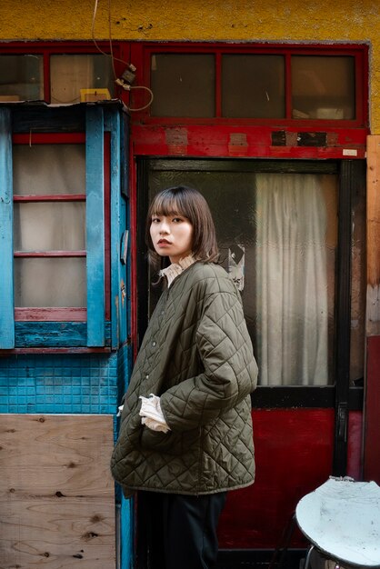 Young person in japan during winter time