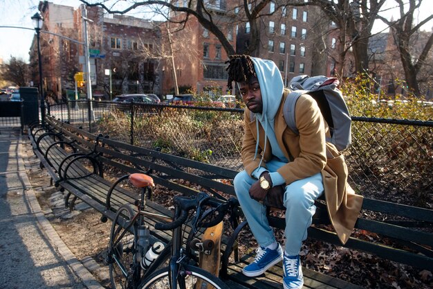 Young person using sustainable mobility